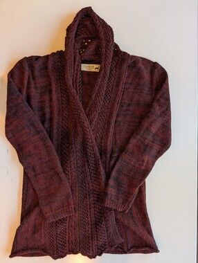 Peruvian Link Alpaca Sweater Shawl Collar Open Front Burgundy Size Small